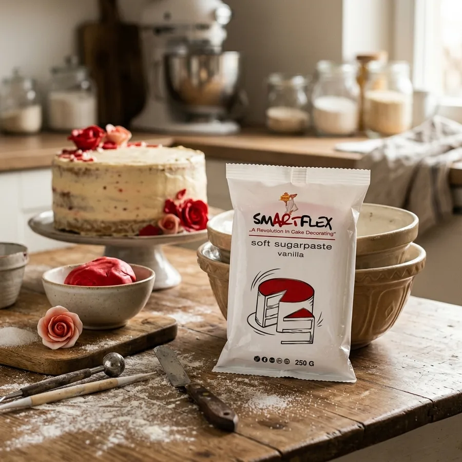 Měkký fondán na dort červený vanilkový 250 g – 4-Mix