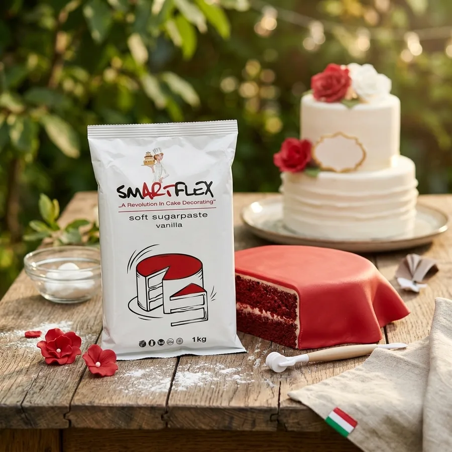 Červený měkký fondán na dort Vanilka 1 kg – 4-Mix