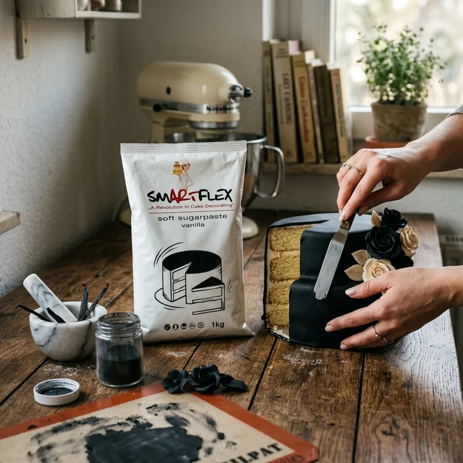 Fondán na dort měkký vanilkový, černý 1 kg – 4-Mix Maďarsko