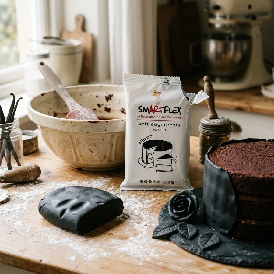 Měkký fondán na dort Smartflex Soft černý vanilka 250 g – 4-Mix