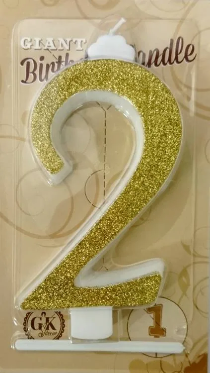 Dortová svíčka velká číslo 2 zlatá, 13 cm – Gyertyakovacs