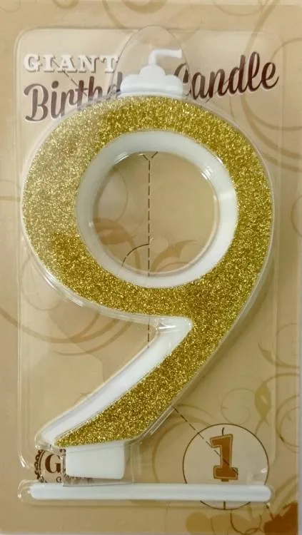 Dortová svíčka velká zlatá číslo 9 – 13 cm
