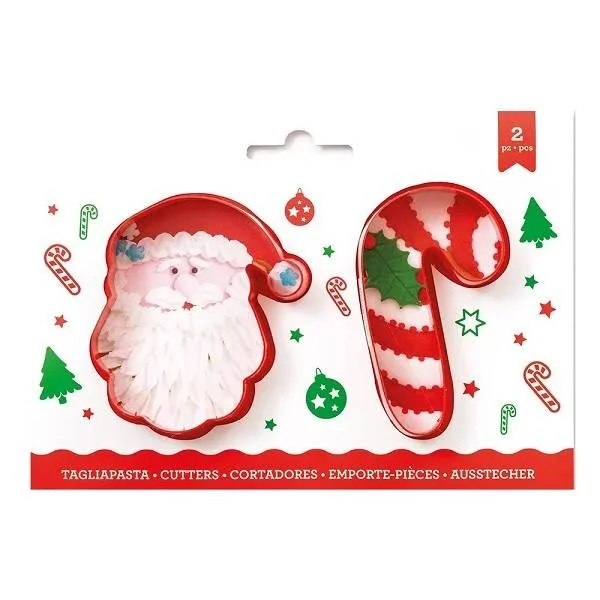 Sada plastových vykrajovátek Santa a cukrová hůlka, 2 ks