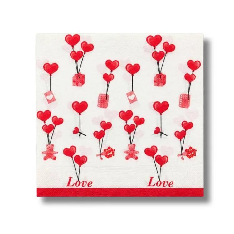 Papírové ubrousky s balónky a srdíčky Love 33 × 33 cm (20 ks)