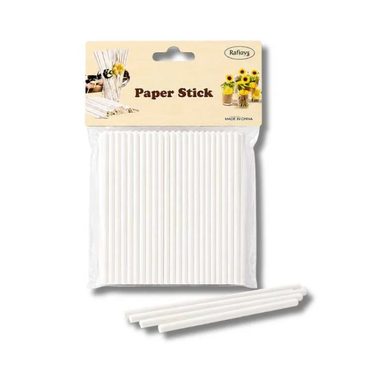 Papírové špejle na lízátka bílé 12 cm (50 ks)