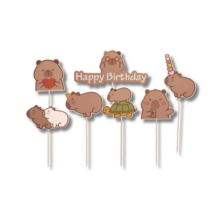 Zápich do dortu Happy Birthday s kapybarami (7 ks)
