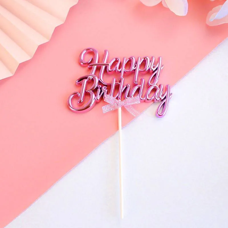 Zápich do dortu Happy Birthday růžový 11 × 8 cm – Cakesicq