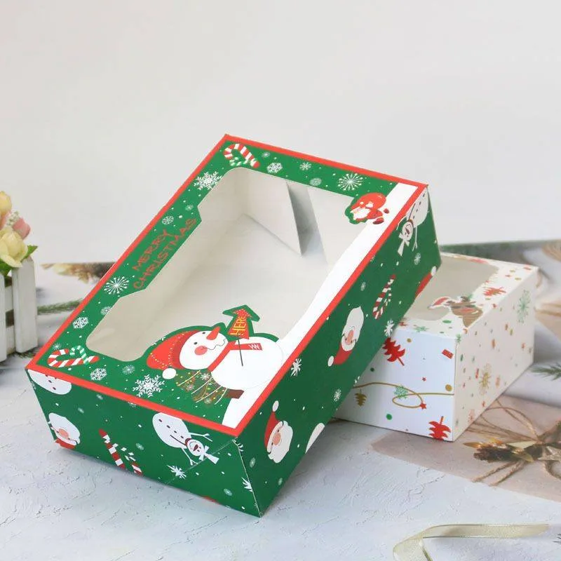 Krabička na vánoční cukroví zelená sněhulák 22x15x7 cm – Cakesicq