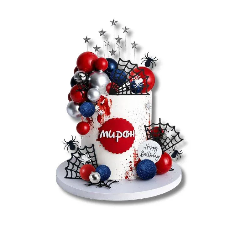 Zápich do dortu Happy Birthday s pavoučím motivem a koulemi, 37 ks