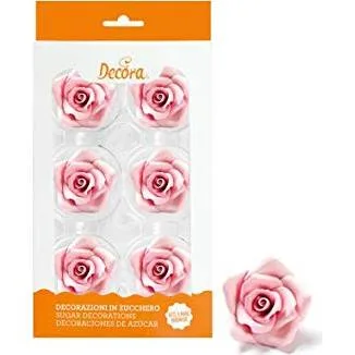Cukrové růže velké růžové 5 cm, 6 ks – Decora