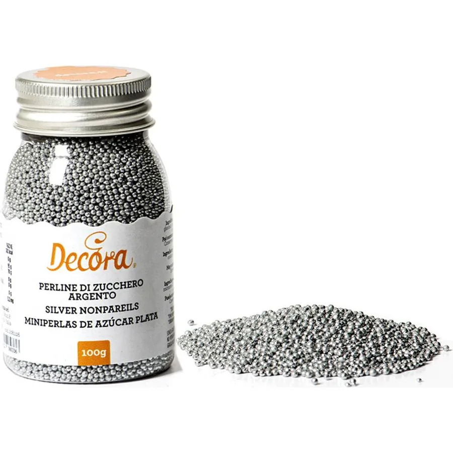 Cukrové zdobení mini perličky 1,5 mm stříbrné 100 g – Decora