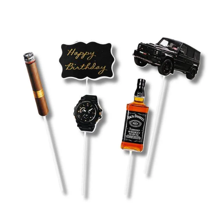 Sada zápichů do dortu Happy Birthday Gentleman party 16,5 cm