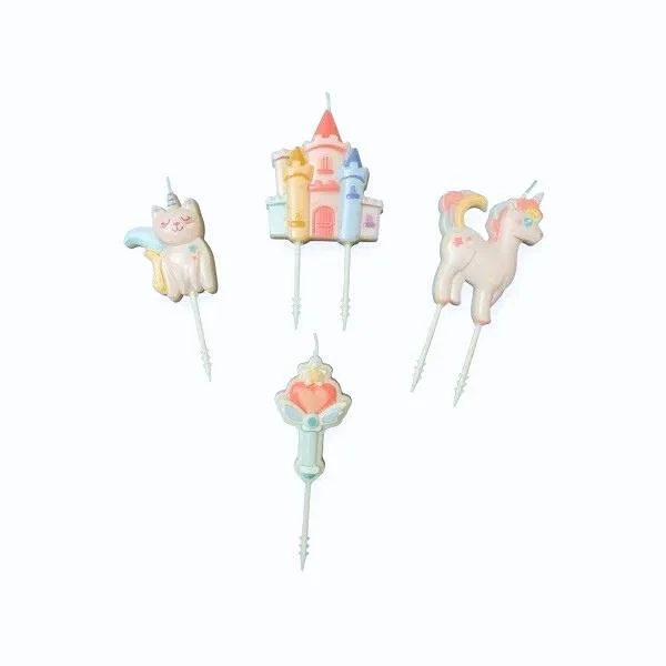 Svíčky na dort Jednorožci a zámek, 4,5–5,5 cm (4 ks)