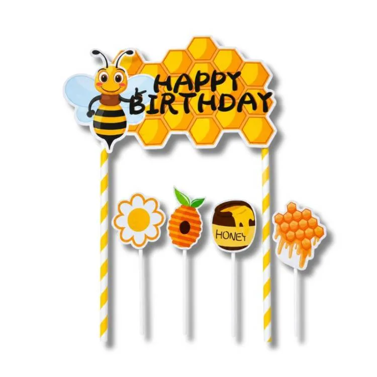 Zápich do dortu Happy Birthday medový 21 × 15 cm (5 ks)