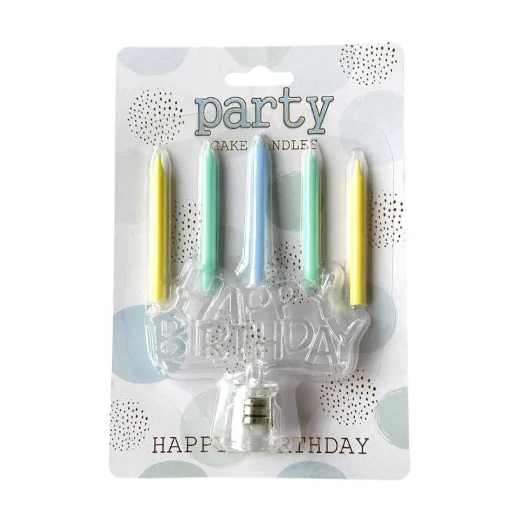 Svíčky s LED nápisem Happy Birthday žluté, zelené a modrá, 11,5 cm