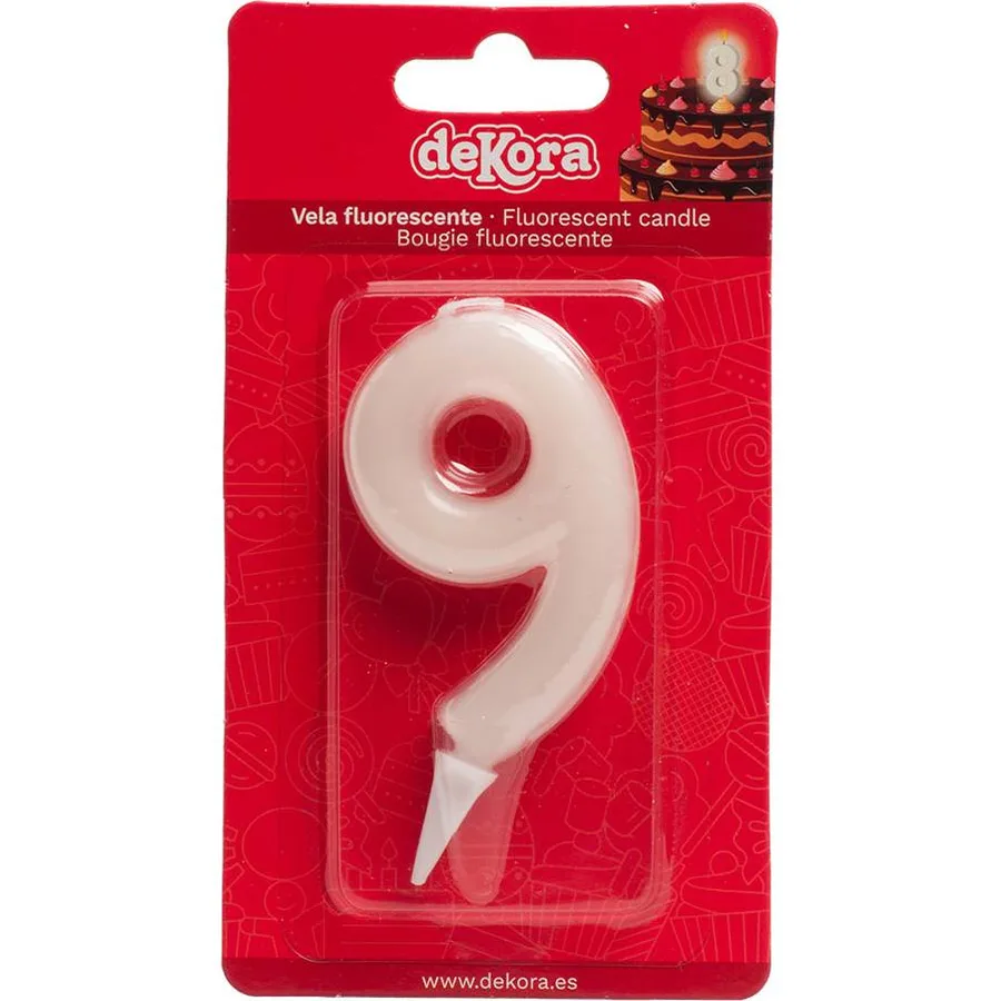 Dortová svíčka číslo 9 svítící ve tmě 6 cm – Dekora