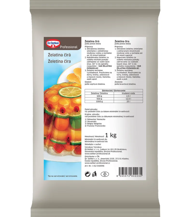 Želatina čirá jedlá jemně mletá 1 kg – Dr. Oetker