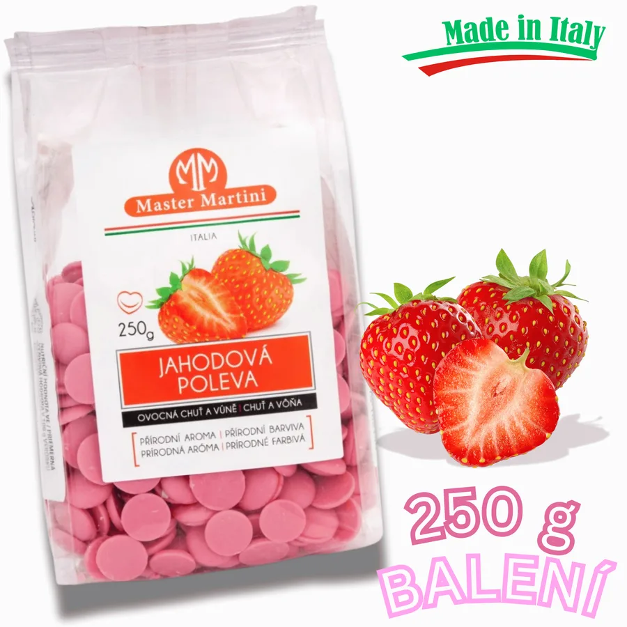 Jahodová cukrářská poleva v discích 250 g – Master Martini