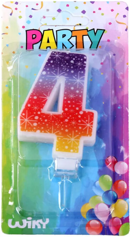 Dortová svíčka číslo 4 s hvězdičkami 6 cm