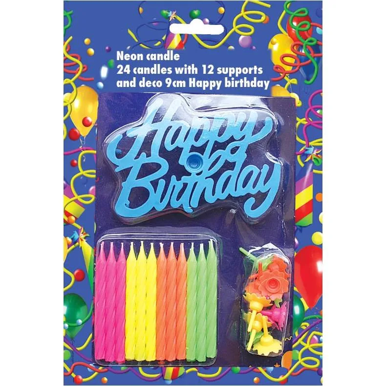 Svíčky na dort neonové s nápisem Happy Birthday 24 ks – Alvarak