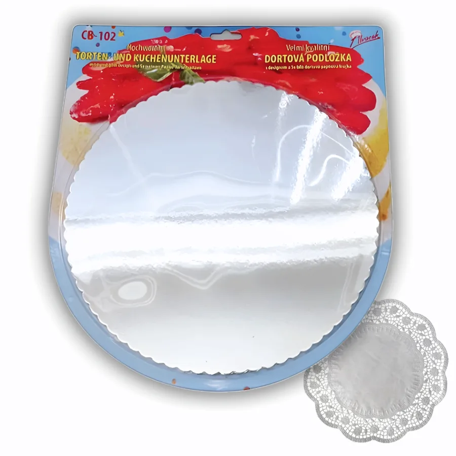 Dortová podložka zrcadlová stříbrná 32 cm + 5 krajek – Alvarak