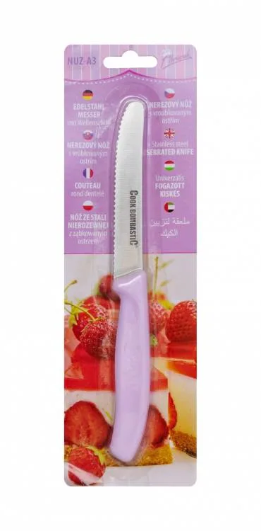 Nerezový nůž vroubkovaný 22 cm fialový – Alvarak