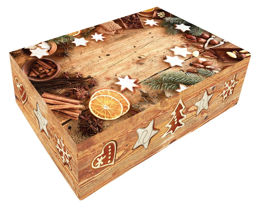 Vánoční krabice na cukroví vzor dřevo s perníčky 26 x 15 x 7 cm – Alvarak