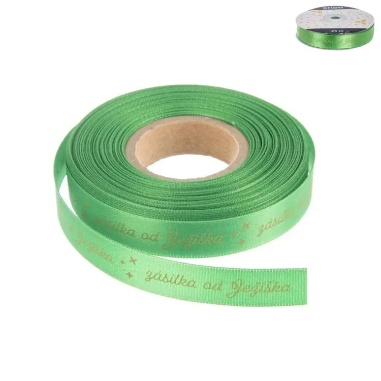 Vánoční dekorační stuha Zásilka od Ježíška zelená 15 mm × 25 m – Orion