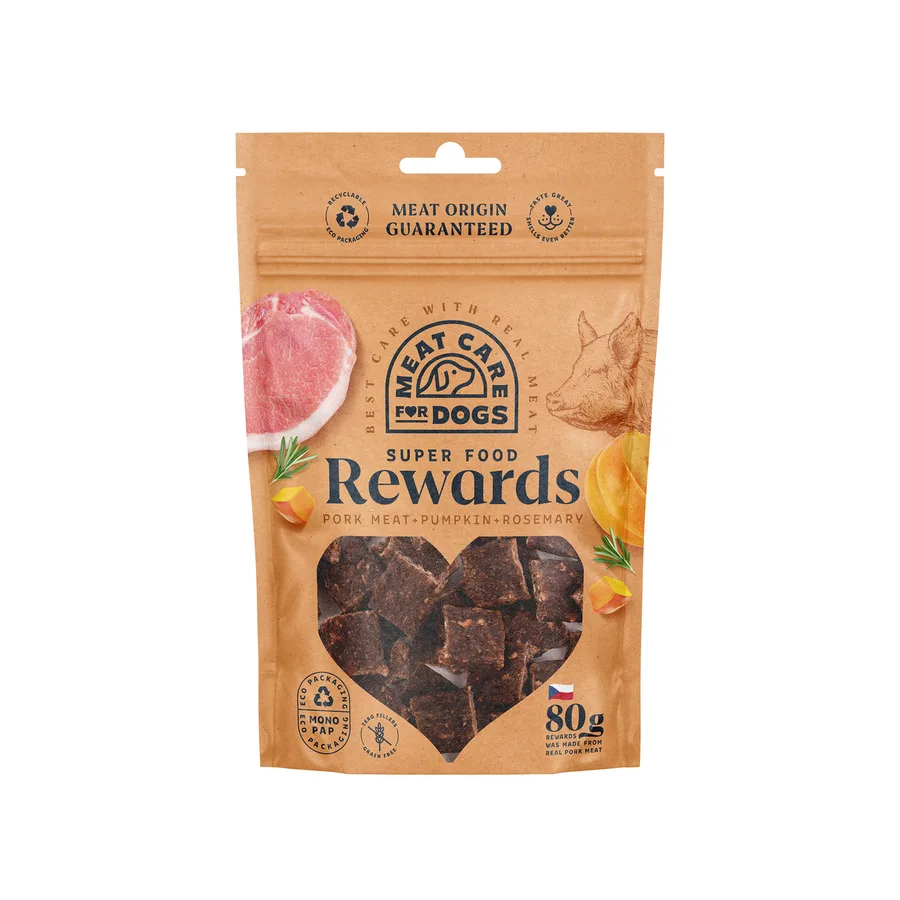 Pamlsky pro psy Rewards Dog vepřové, dýně a rozmarýn 80 g – Kostelecké uzeniny