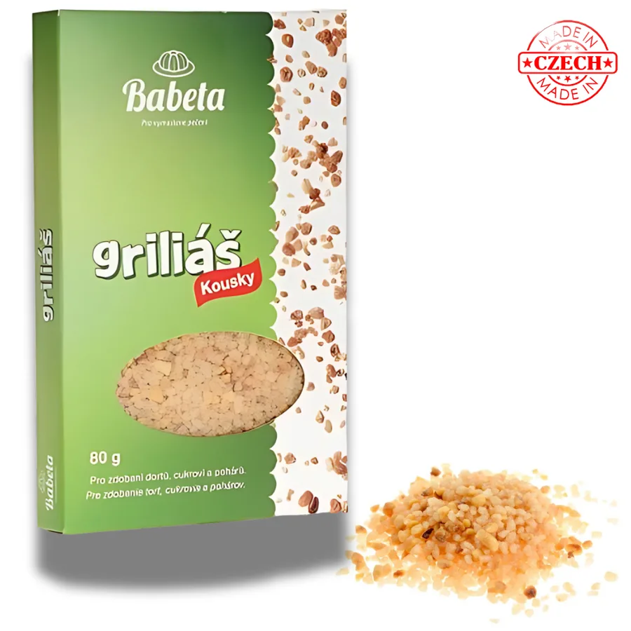 Griliáš pražené oříšky v cukru s karamelem 80 g – BABETA PEČENÍ