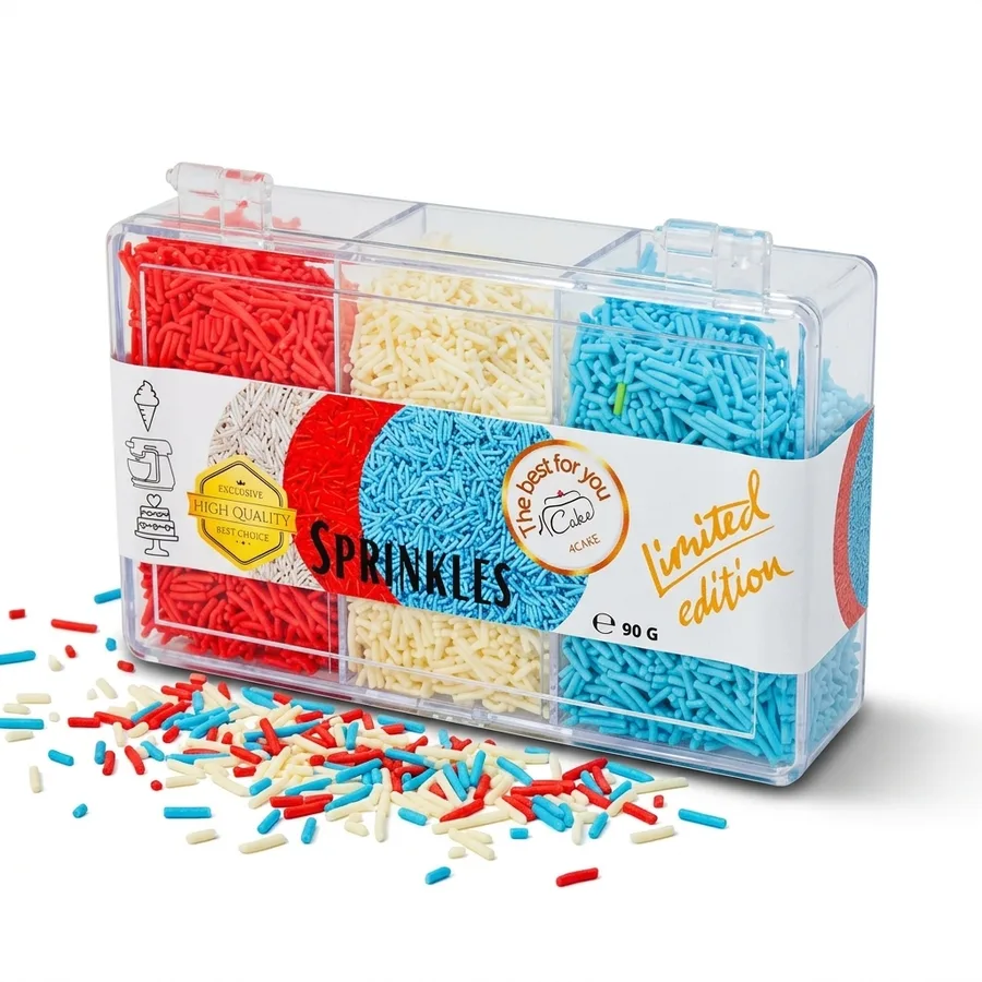 Cukrové tyčinky bílé, červené a modré 90 g – 4Cake