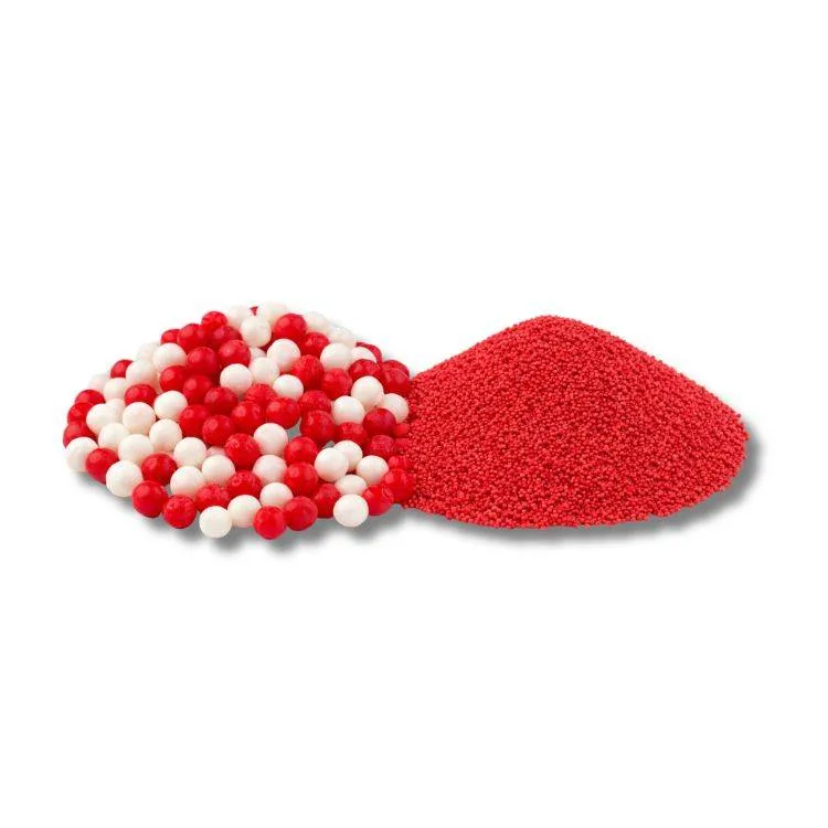 Cukrové perly červenobílé 7 mm a červený máček 120 g – SweetArt