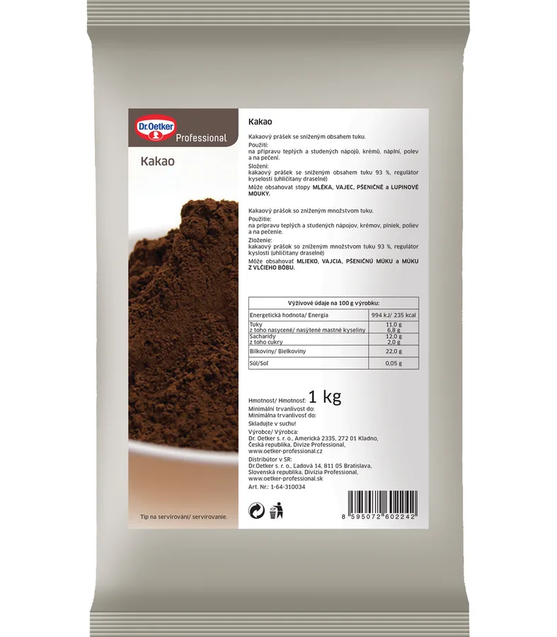 Kakaový prášek se sníženým obsahem tuku 1 kg – Dr. Oetker
