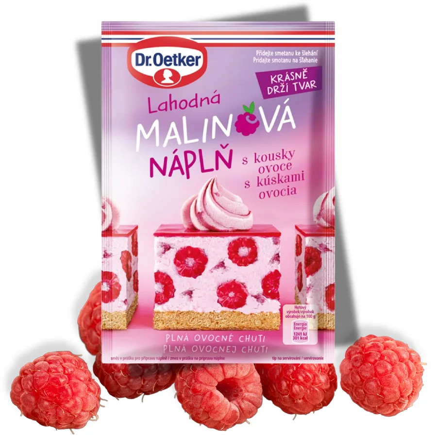 Malinová smetanová náplň s kousky 50 g – Dr. Oetker