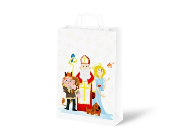 Mikulášská papírová taška bílá s uchem 18 × 24 × 8 cm – MFP ČR
