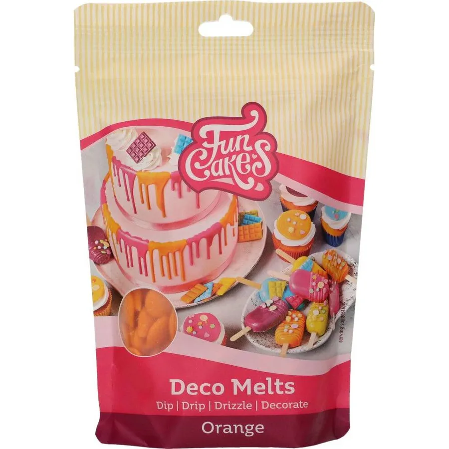 Rozpustná poleva v peckách oranžová 250 g – FunCakes