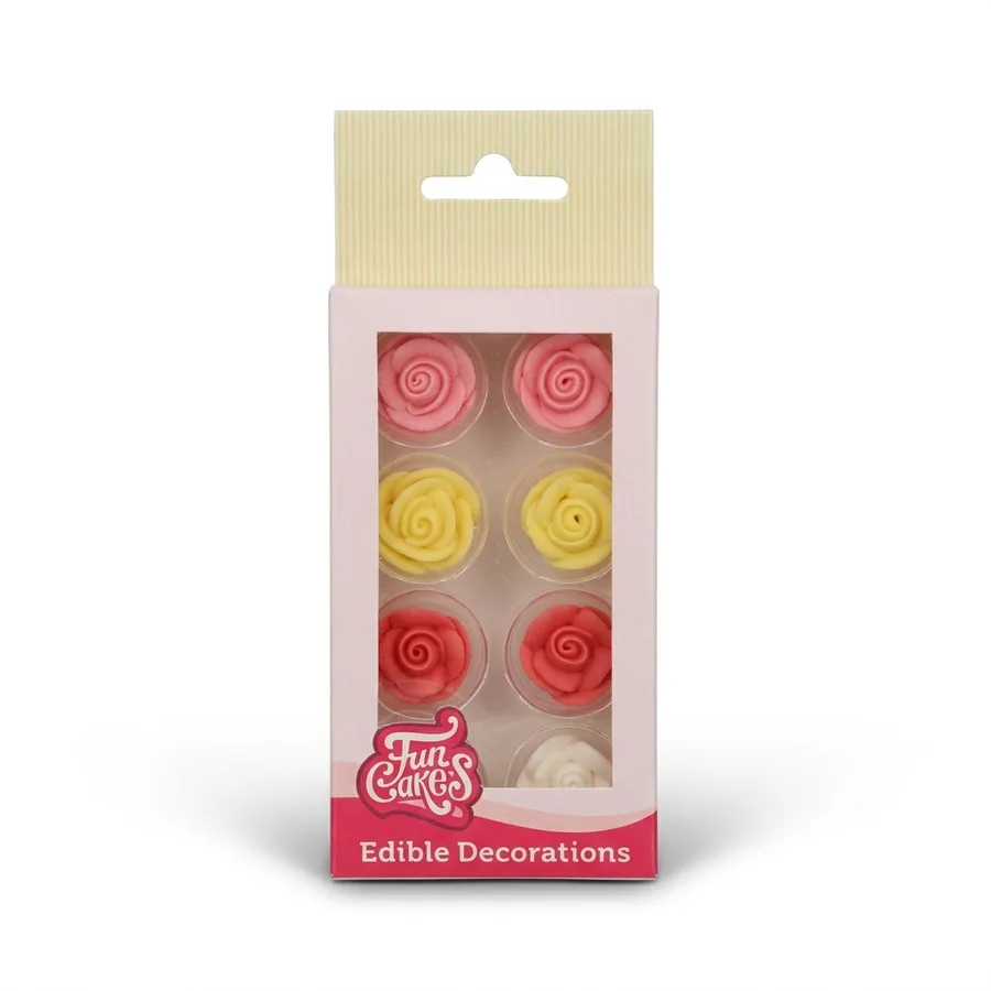 Cukrové mini růže, barevné květy 2,5 cm, 8 ks – FunCakes