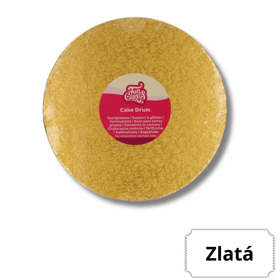 Dortová podložka kulatá zlatá 25 cm, v. 12 mm – FunCakes