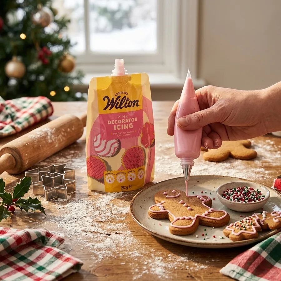 Růžová dekorační poleva v sáčku se 4 nástavci 212 g – Wilton