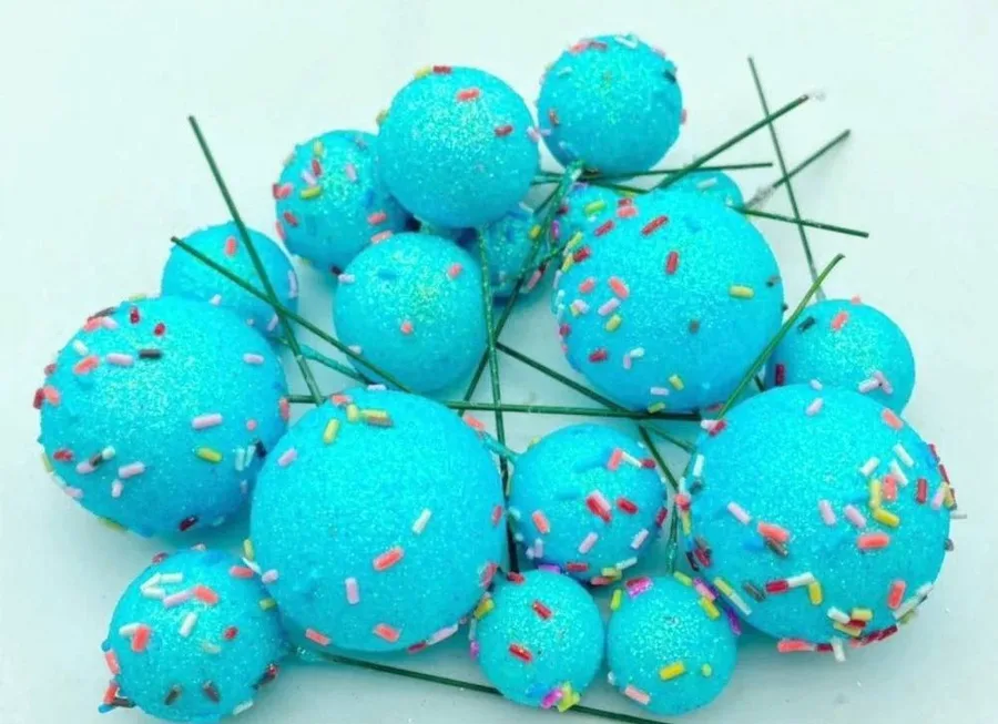 Zápich do dortu Koule modré glitterové 2–4 cm (20 ks)