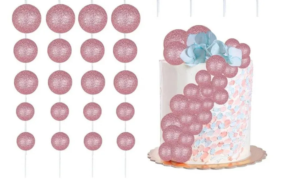 Zápich do dortu Koule růžové glitterové 2–4 cm (20 ks)