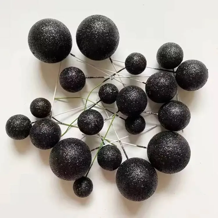 Zápich do dortu Koule černé glitterové 2–4 cm (20 ks)