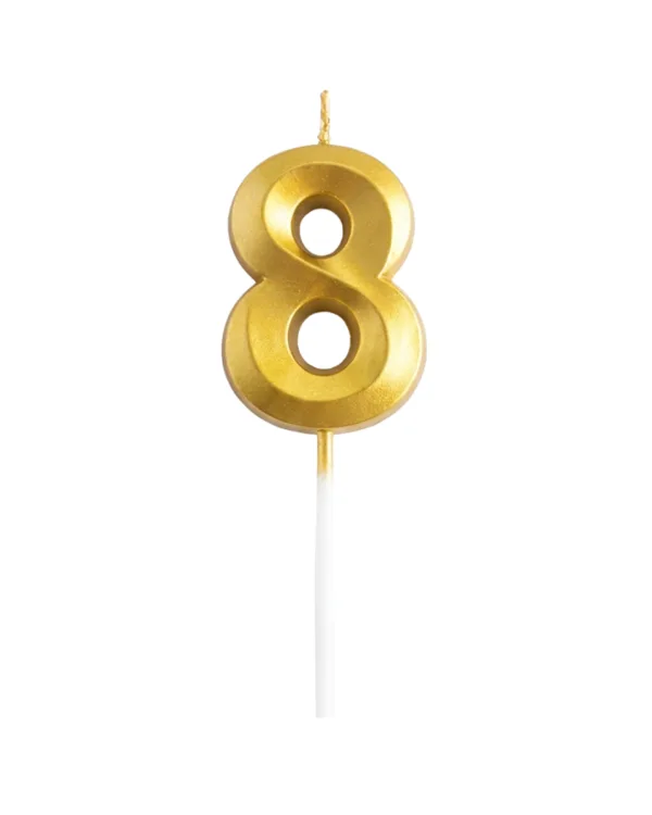 Dortová svíčka číslo 8 zlatá s elegantním motivem 4,7 cm