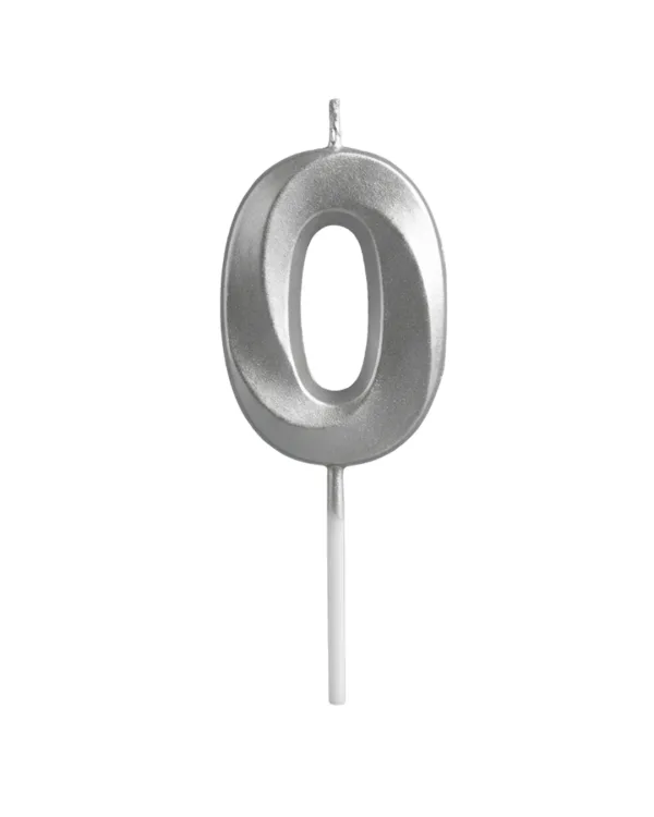 Dortová svíčka číslo 0 stříbrná s elegantním motivem 4,5 cm