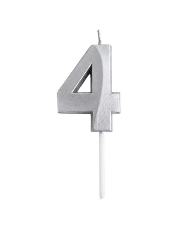 Dortová svíčka číslo 4 elegantní stříbrná 4,7 cm