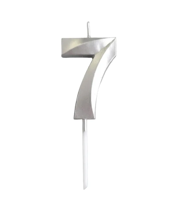 Dortová svíčka číslo 7 stříbrná, výška 4,7 cm
