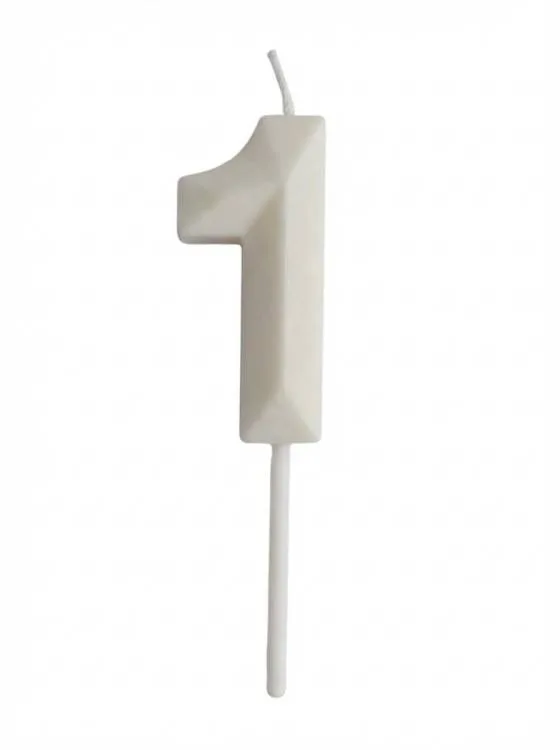 Dortová svíčka číslo 1 s elegantním motivem bílá 4,7 cm