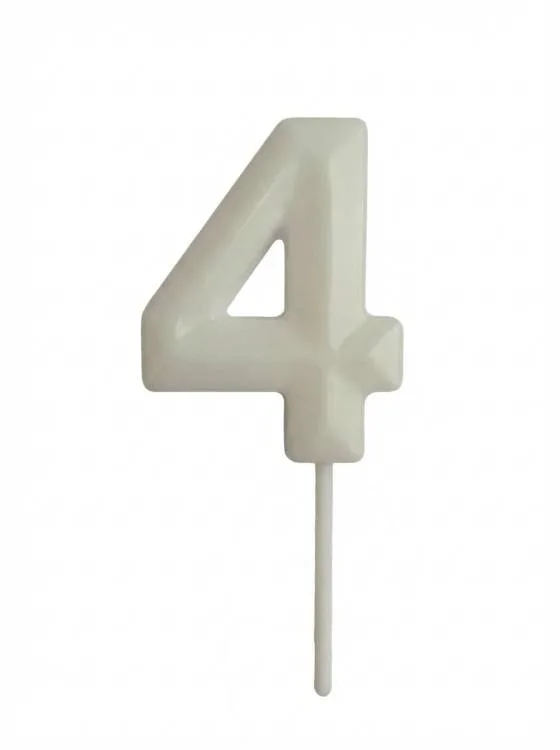 Dortová svíčka s elegantním motivem číslo 4 bílá, 4,7 cm