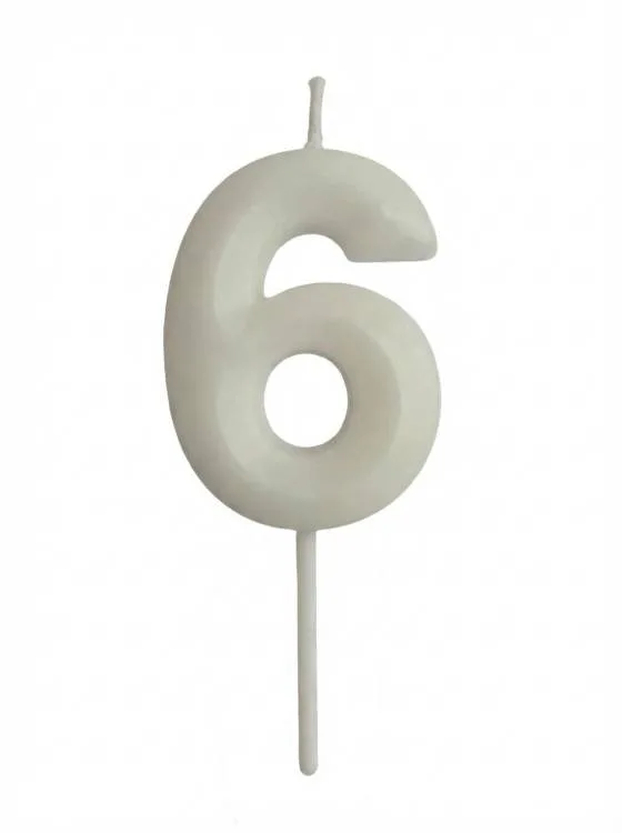 Svíčka s elegantním motivem číslo 6 bílá 4,7 cm