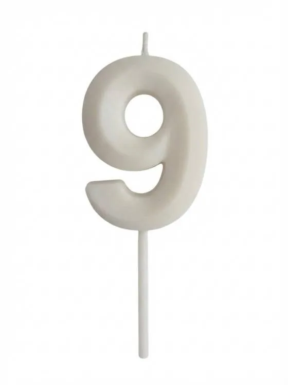 Dortová svíčka číslo 9 bílá s elegantním motivem 4,7 cm